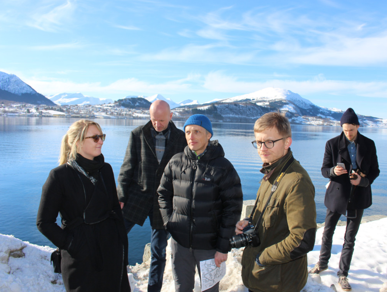 Site visit in Ørsta. From left: Maria Crammond, Eldar Øye, Gunnar Wangen, Karl Johan Baggins and Jens Nyboe Andersen (photo: Roy-Arne Folkestad, Møre Nytt)